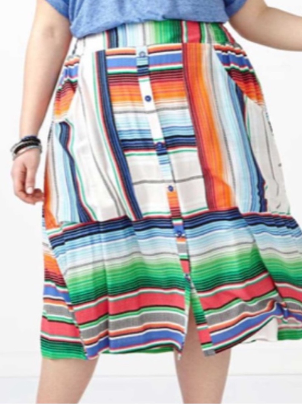 Melissa McCarthy Seven7 Mexican Cotton button down festival Stripes skirt 1X